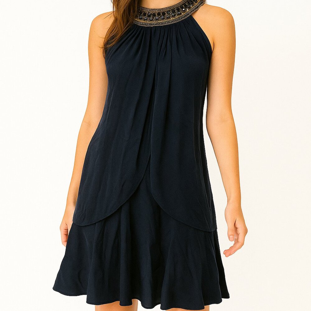 NWT 100% Silk Dallin Chase Gemstone Neck Layered Dress